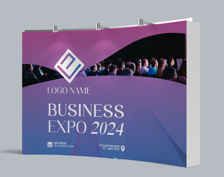 branded pop up display behind a vendor table by 4OVER4.COM