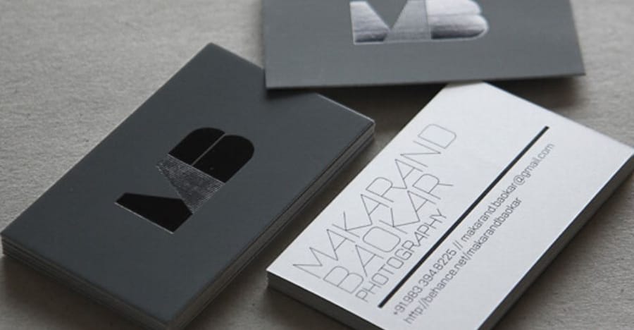 design elements for photographer business cards including image, typography, and color by 4OVER4.COM