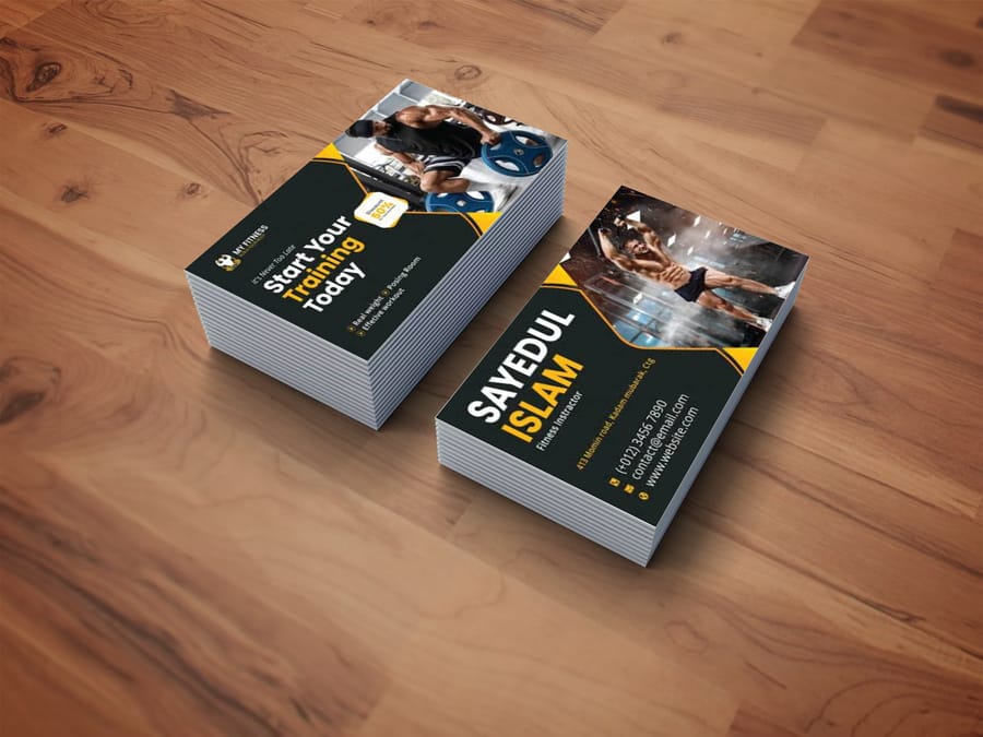 Photorealistic personal trainer business card mockup by 4OVER4.COM