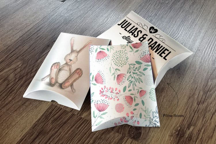 Custom pillow boxes printed by 4OVER4.COM