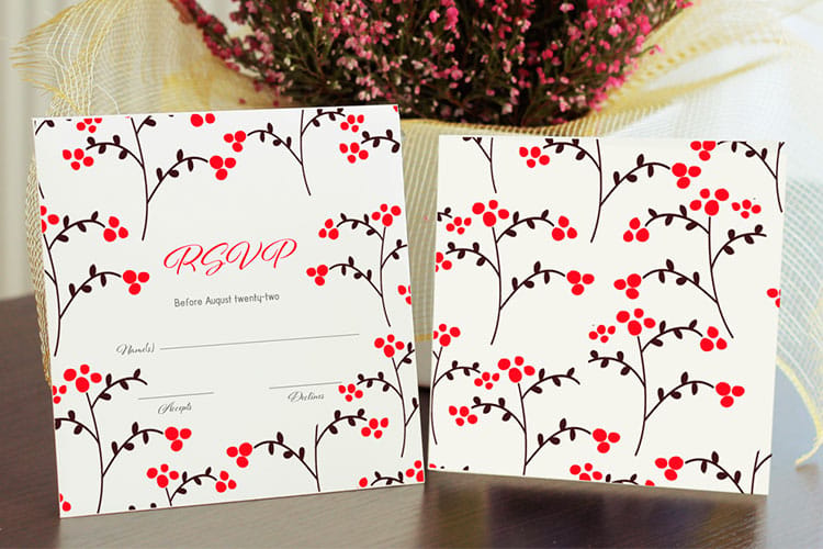 RSVP card sized a step smaller than its invitation, printed by 4OVER4