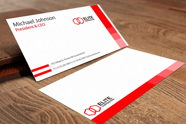 Two business card stocks compared side by side from 4OVER4