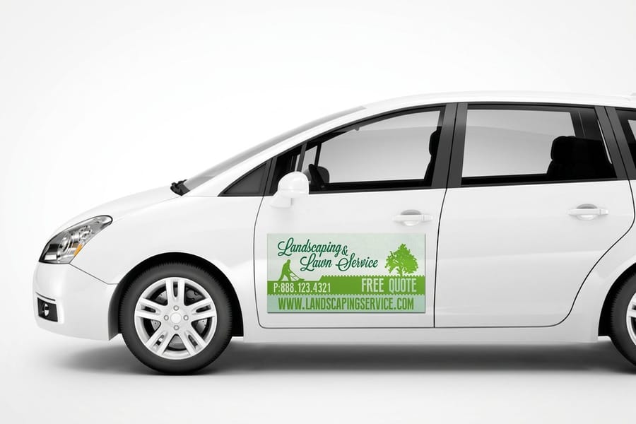 Print-ready car magnet layout with bleed and safe zone, from 4OVER4.COM