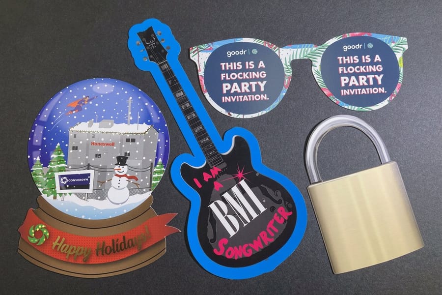 Laminated die cut postcards printed by 4OVER4