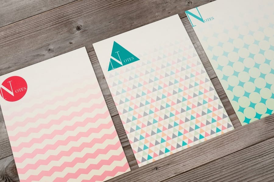 Flat notecards on premium stock, printed by 4OVER4