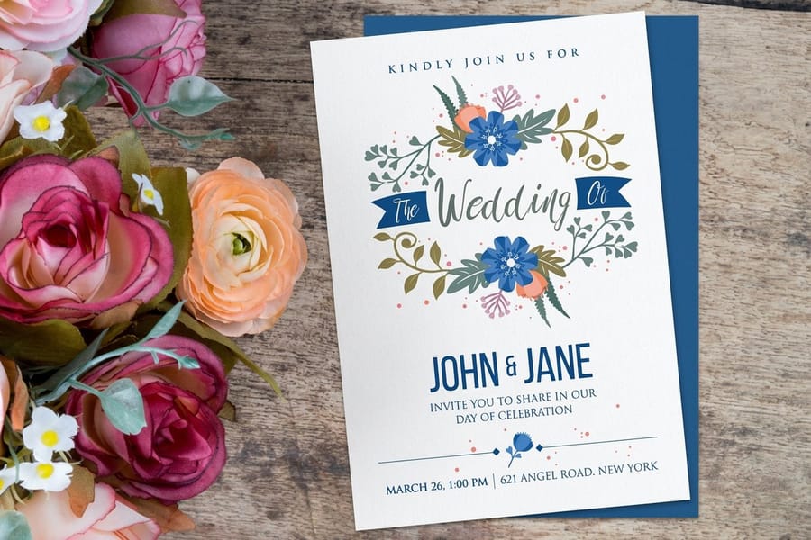 Flat wedding invitation printed by 4OVER4