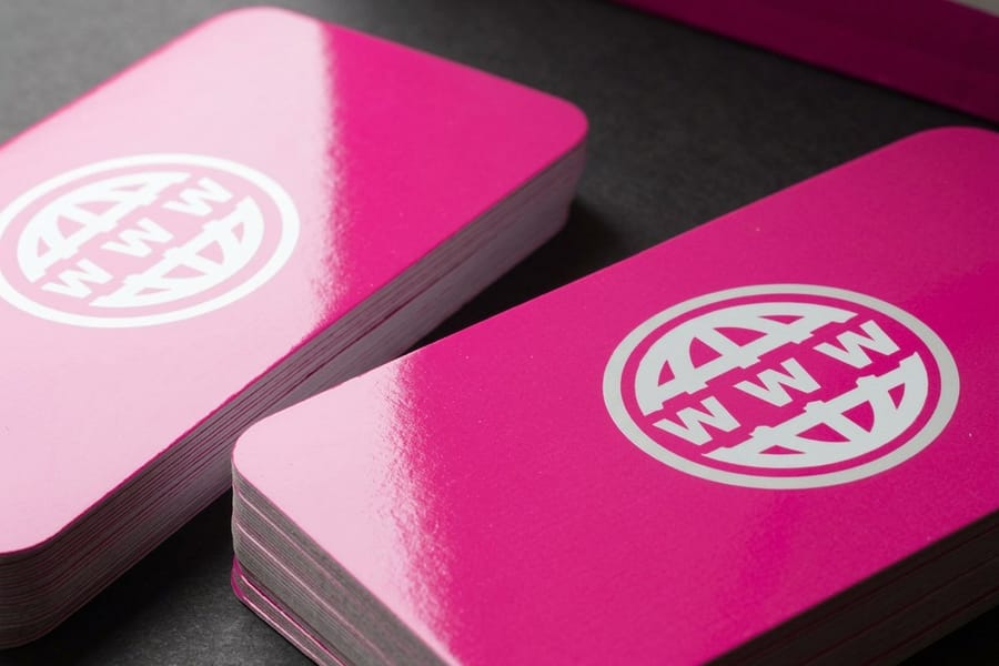 Gloss laminated business card stock ready for print at 4OVER4.COM