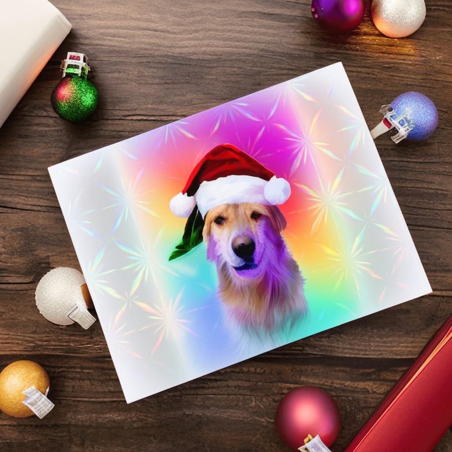 Holographic greeting card with edge to edge printed color, from 4OVER4