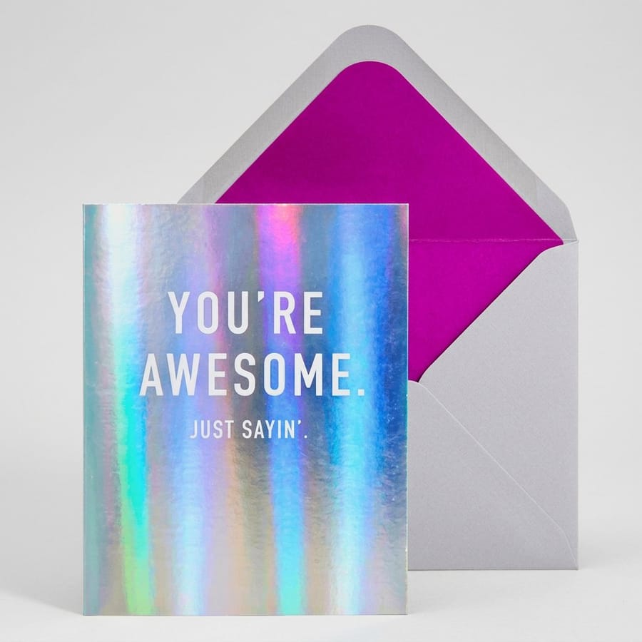 Holographic greeting cards printed by 4OVER4 showing foil detail against printed color