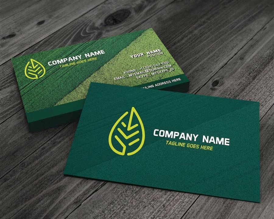 lawn care business card idea with a service list on the back, printed by 4OVER4.COM