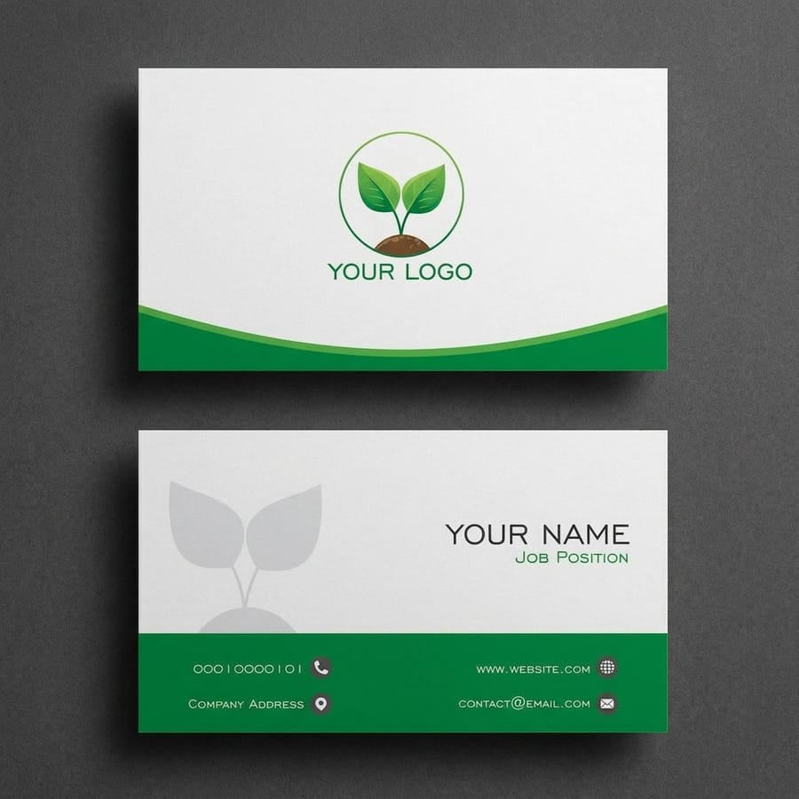 double sided landscaping business card layout with the service list on the back, printed by 4OVER4.COM