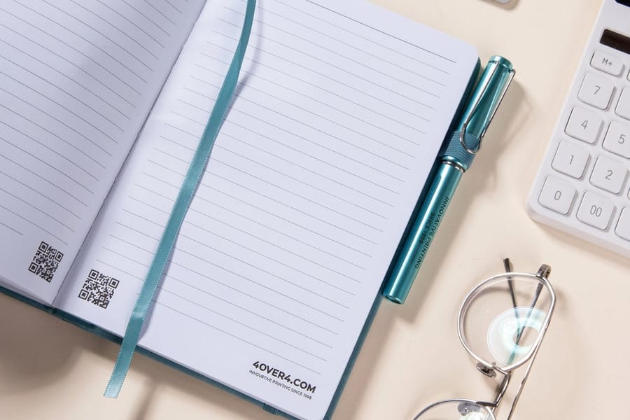Premium leather-look journal branded for a corporate gift by 4OVER4