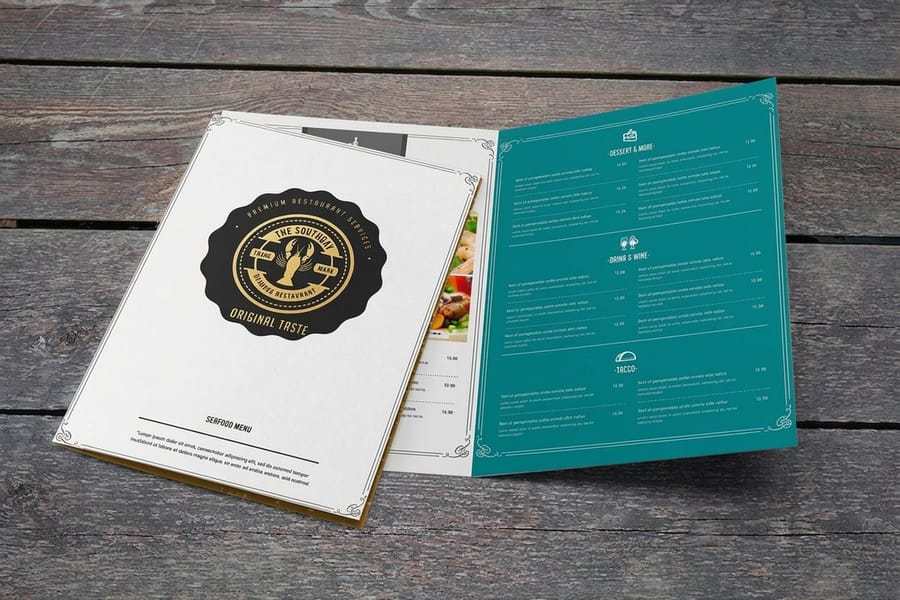 Full-color custom menu printed by 4OVER4