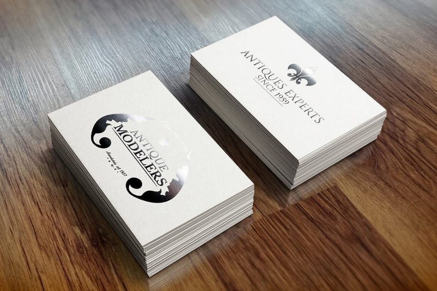 Foil business card detail paired with texture, printed by 4OVER4