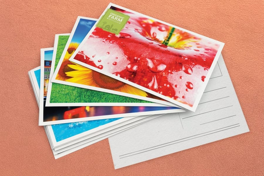 Metallic accent postcard showing brand typography by 4OVER4