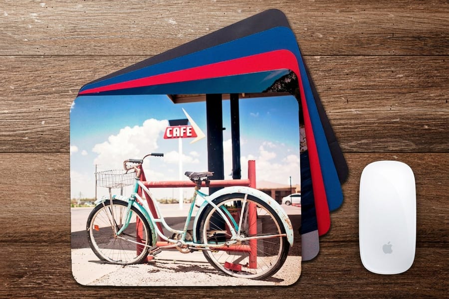 Standard 7.75 by 9.25 inch mousepad printed by 4OVER4 on a cushioned quarter inch base