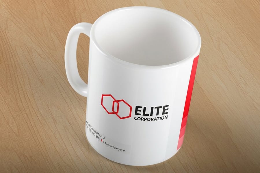 Custom mug artwork laid out in the 4OVER4 online designer before printing