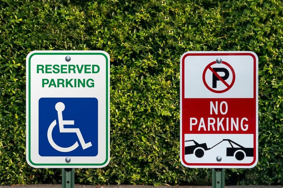 Custom parking sign printed by 4OVER4 on rigid aluminum stock
