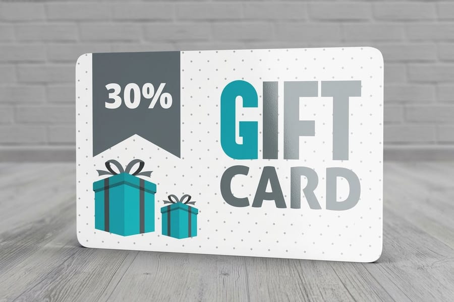 well designed scratch off gift card with a clear scratch panel