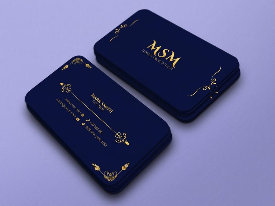 A crisp vector logo printed at small size on a premium business card by 4OVER4