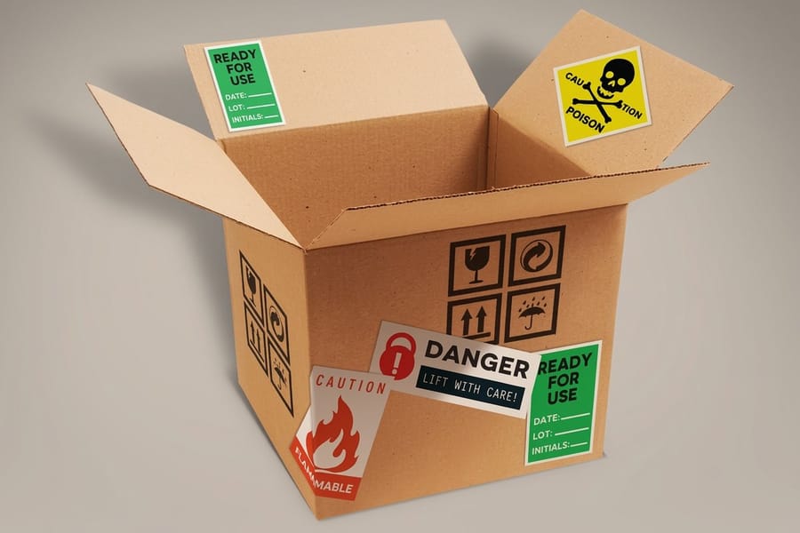 Premium warning labels printed by 4OVER4 on a durable film stock