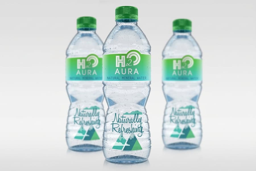 Premium water bottle labels printed by 4OVER4 wrapped on a refillable bottle