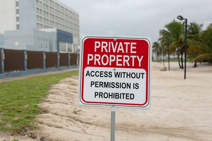 Rigid property sign printed by 4OVER4 for posting at a private entrance
