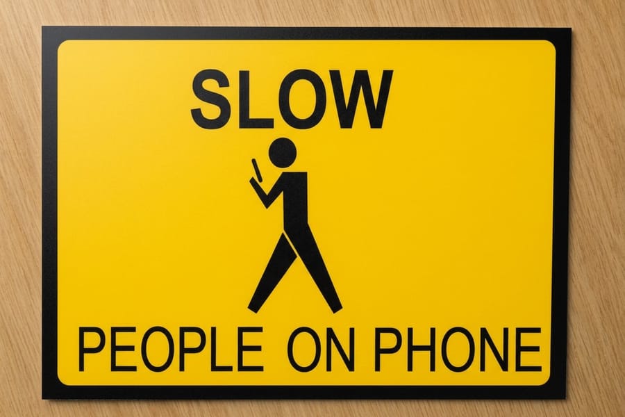 PVC rigid plastic sign printed by 4OVER4 with standoff barrels holding it off the wall