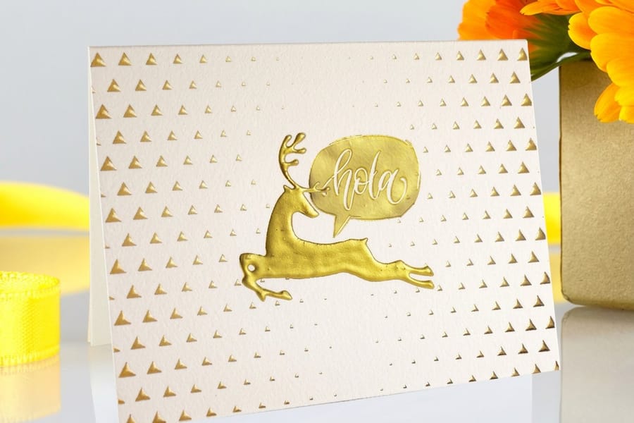 Raised foil greeting card with a metallic spot treatment, from 4OVER4