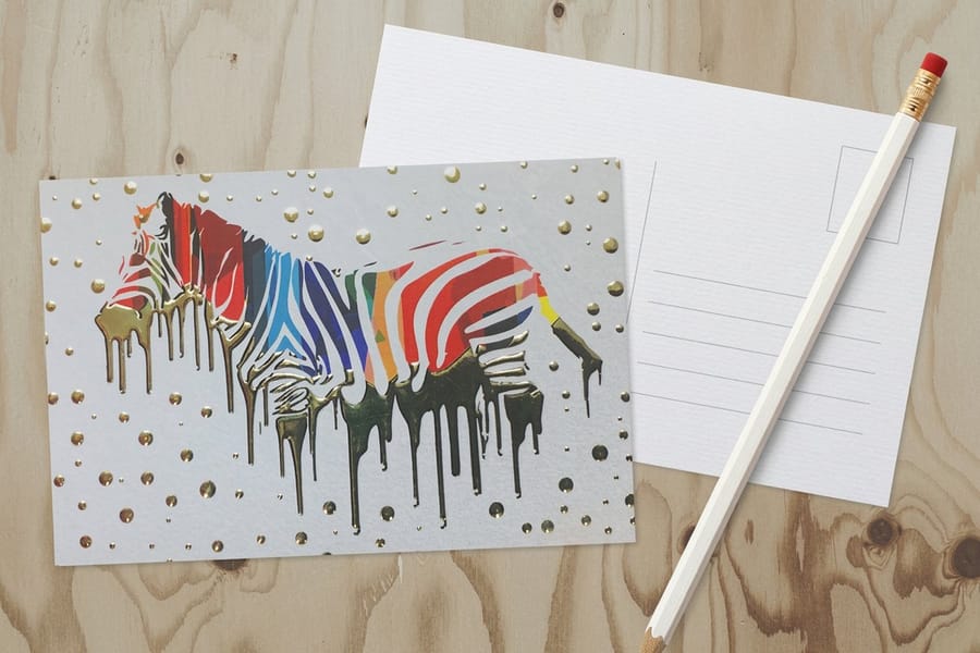 Raised foil postcards with dimensional metallic detail from 4OVER4