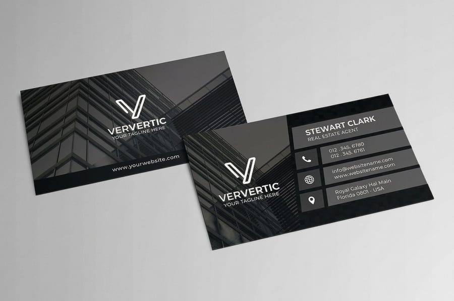 Real estate business cards printed by 4OVER4 with an agent headshot and brokerage branding