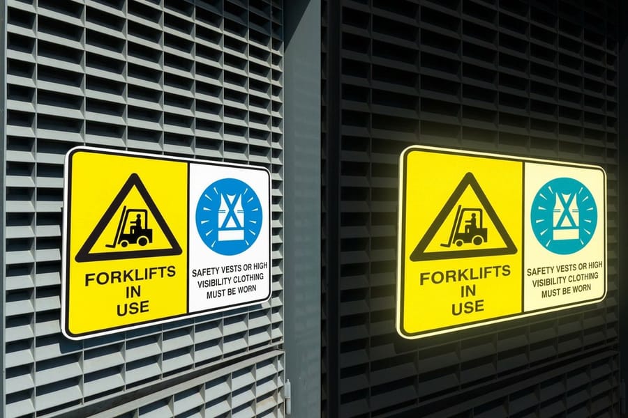 Reflective sign from 4OVER4 mounted for visibility from the approach path