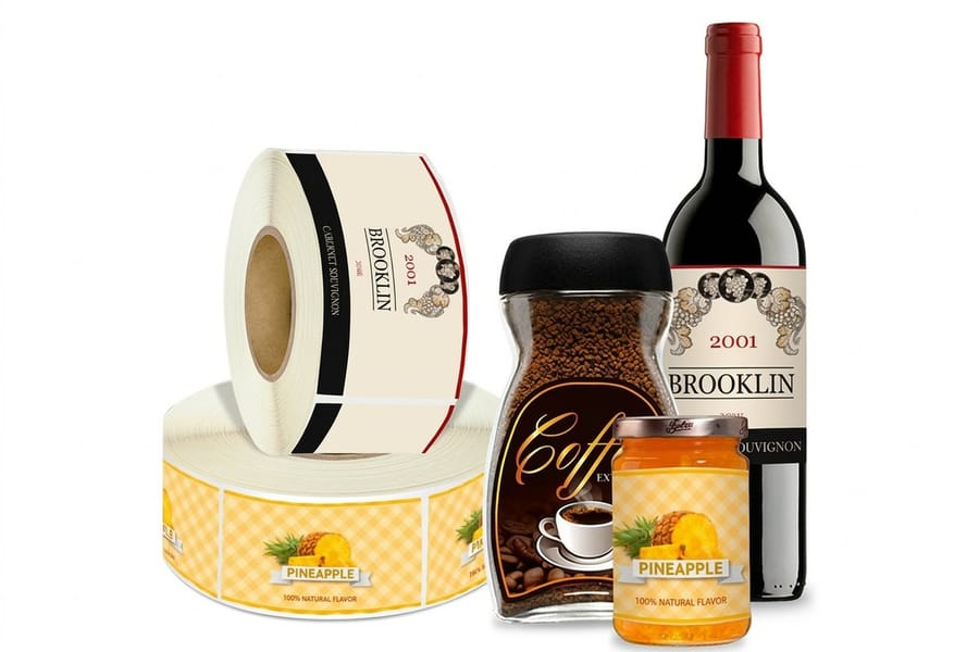 Roll packaging labels printed by 4OVER4 wound on a core for machine application