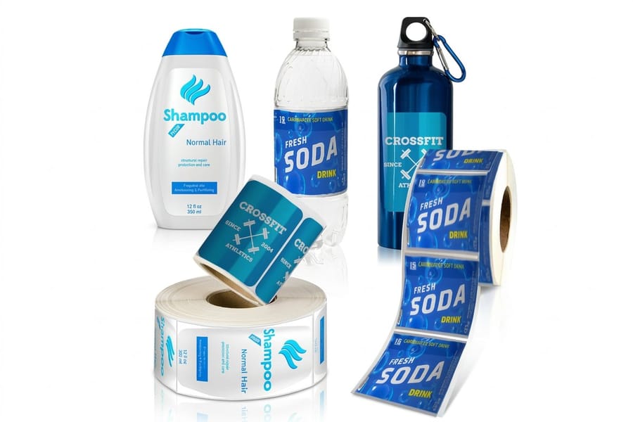 Roll waterproof labels printed by 4OVER4 built to survive condensation and ice buckets