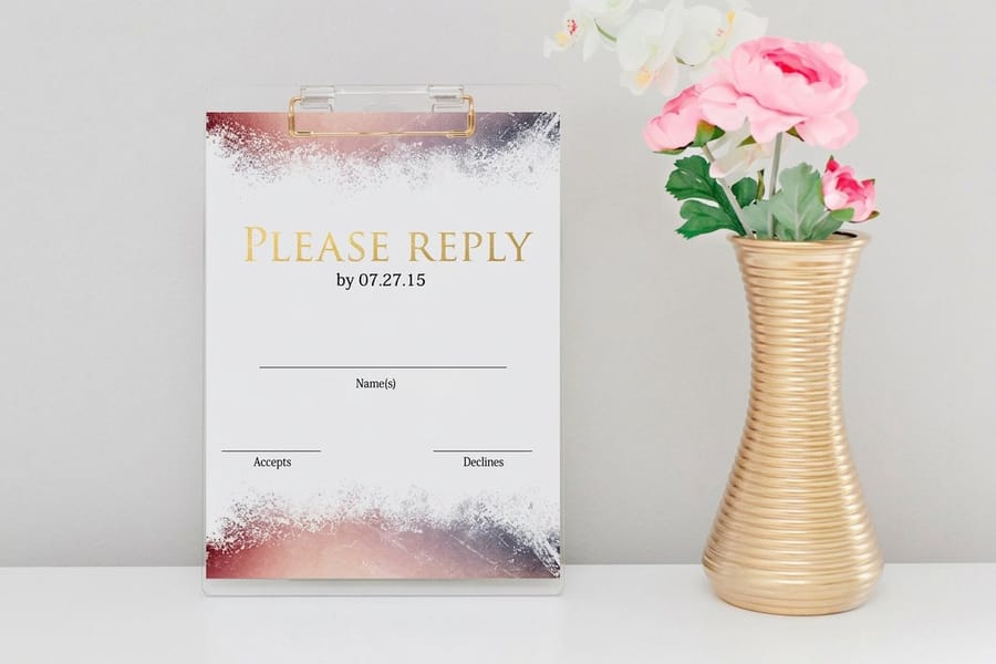 Wedding RSVP card with clear response fields, printed by 4OVER4
