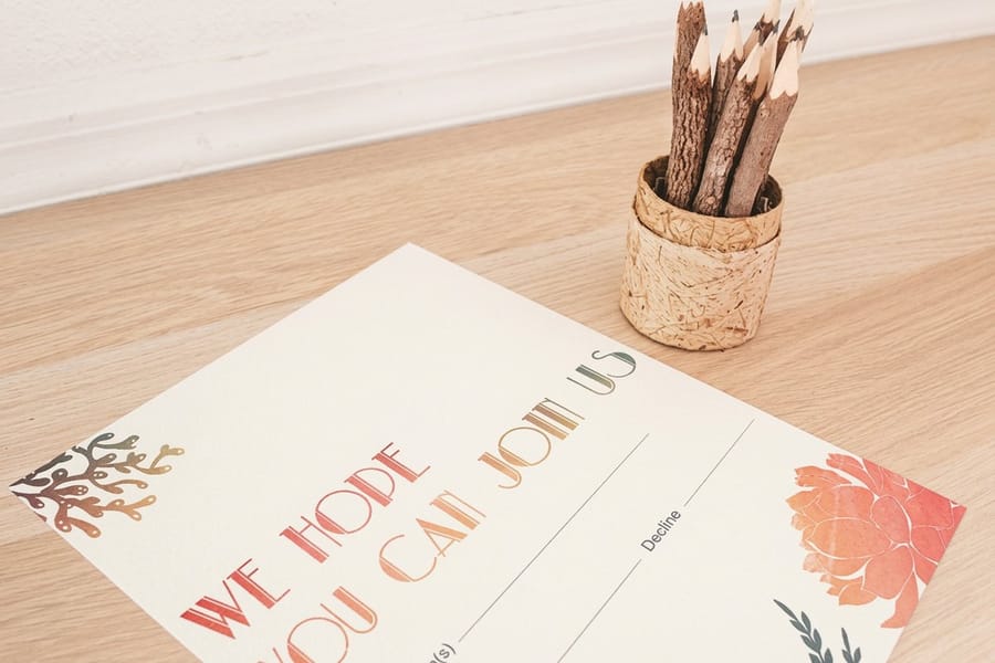 Business-card-sized mini RSVP card printed by 4OVER4
