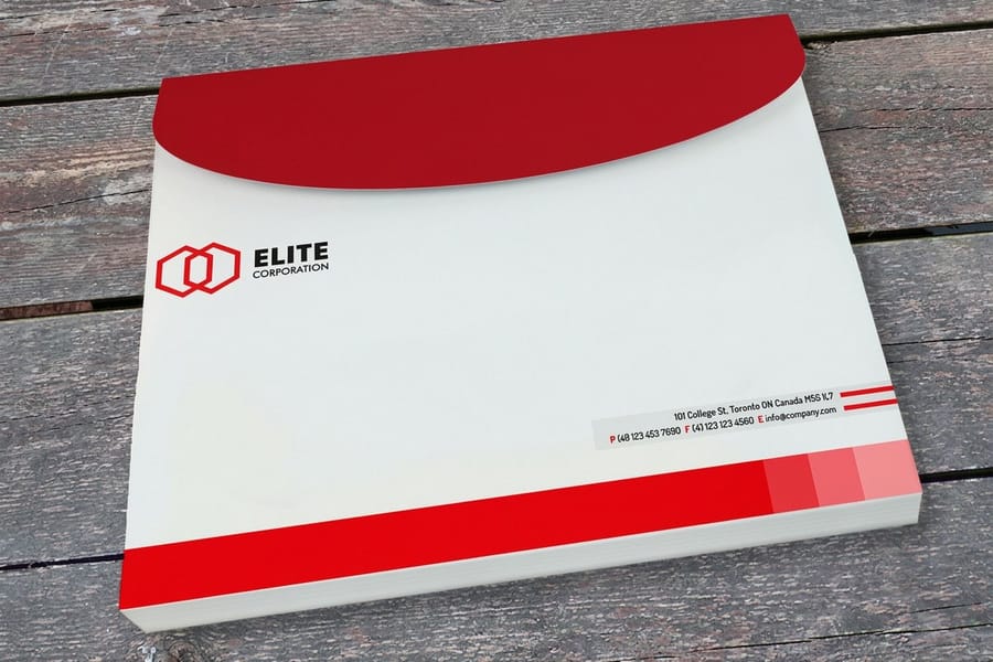 A printed sales presentation box from 4OVER4 opened to show the letter size interior