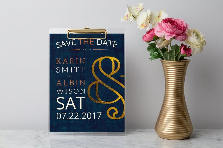Well-designed save the date card with a QR code from 4OVER4