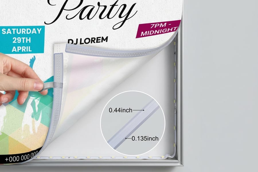 SEG fabric replacement graphic printed by 4OVER4, folded soft polyester with a silicone edge