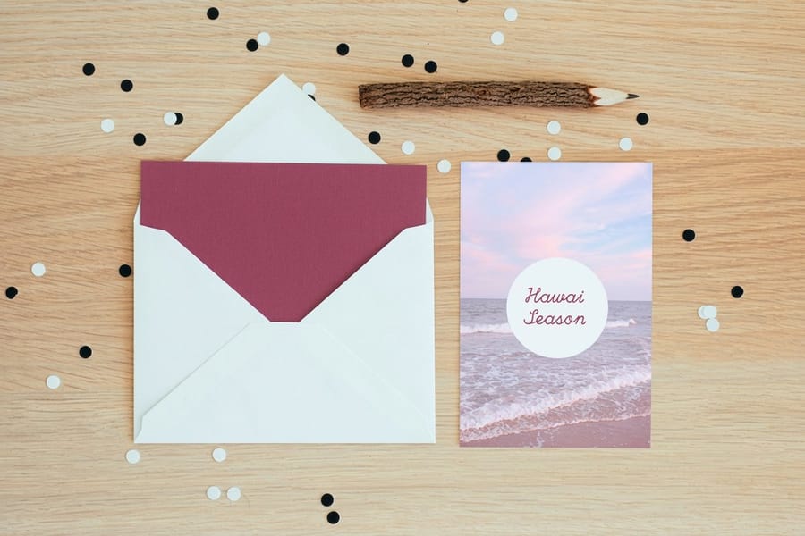 Silk-finish postcard sample showing premium paper, printed by 4OVER4