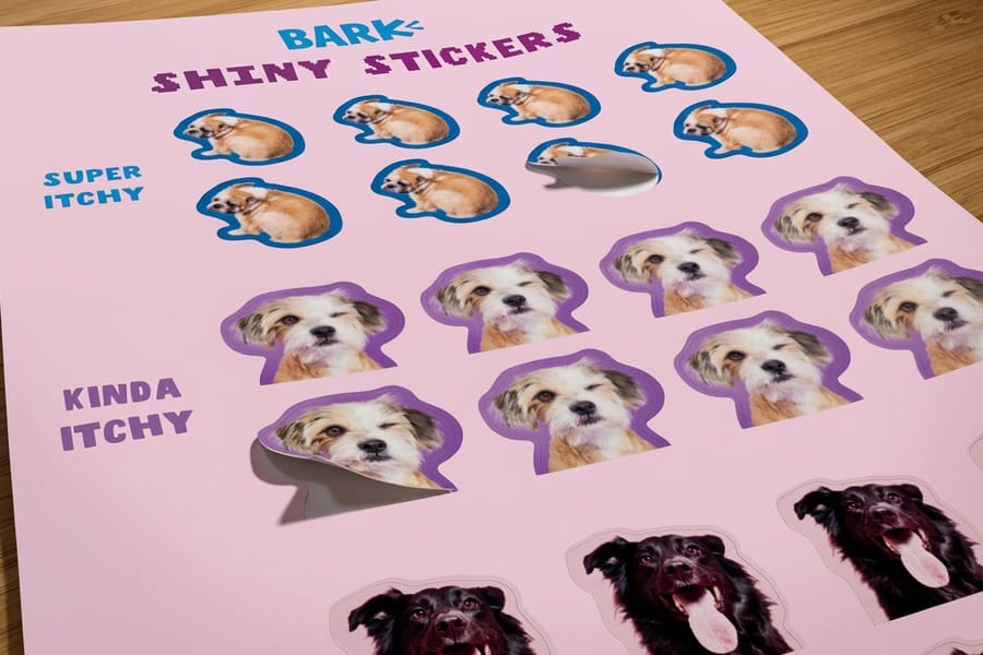 Sticker sheet layout planned around its cut lines, from 4OVER4