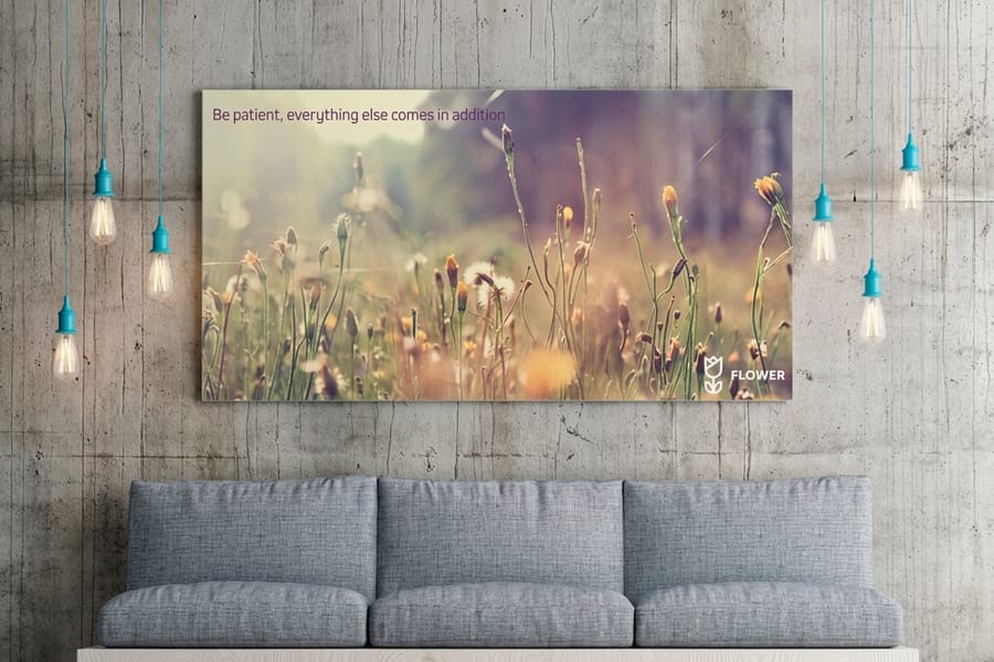 Large-format stretched canvas wall art printed by 4OVER4 as an example of mounted display