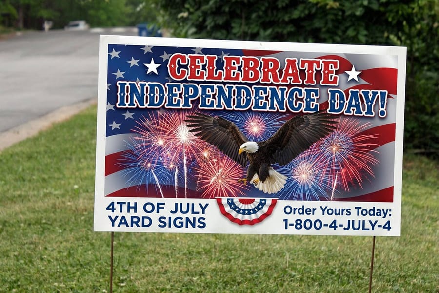 Full-color coroplast yard sign printed by 4OVER4 for an outdoor event