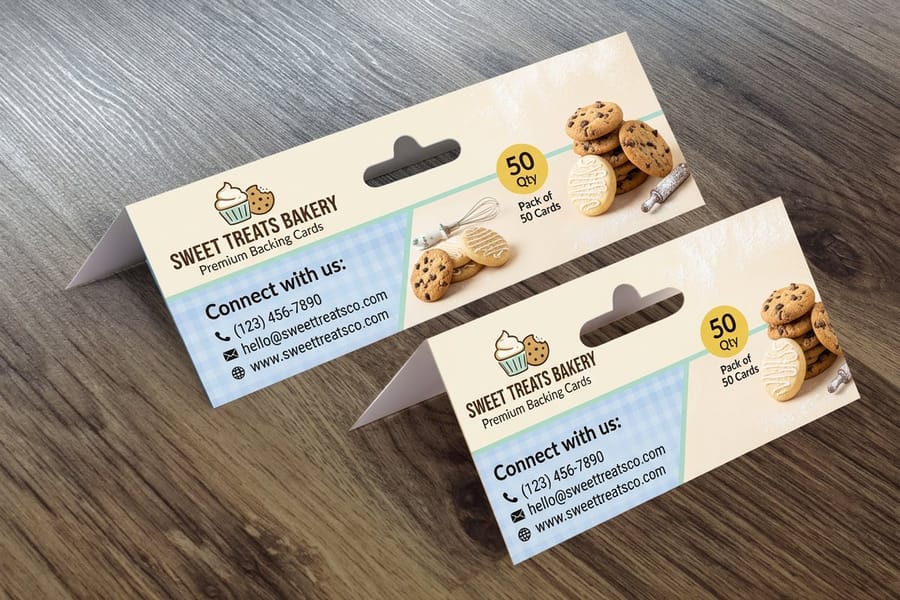 Printed backing cards from 4OVER4 used to display small handmade products