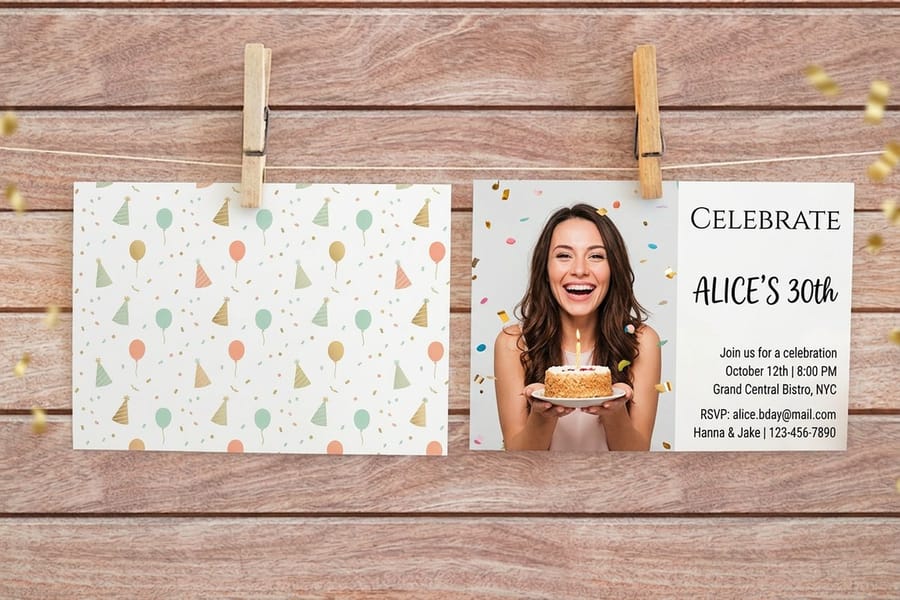Birthday invitations printed by 4OVER4 in full colour on smooth cardstock