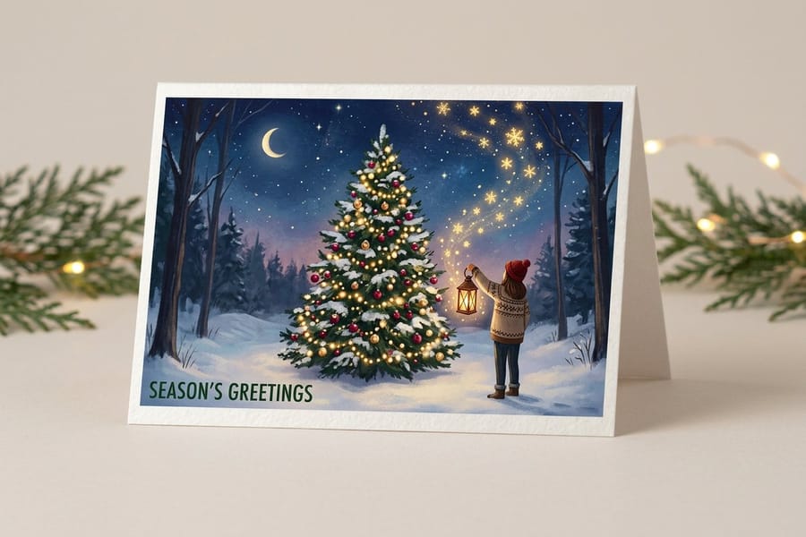 Modern Christmas greeting card design printed by 4OVER4