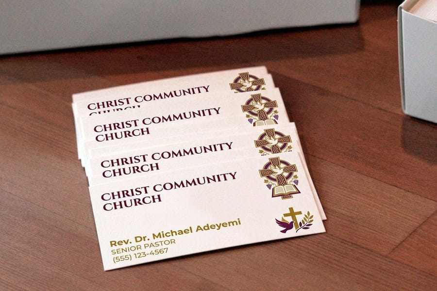 Church business cards printed by 4OVER4 with room for contact details