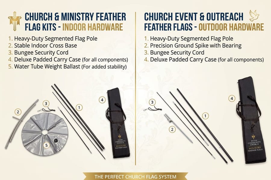 Church flag from 4OVER4.COM printed on polyester fabric and set up outdoors