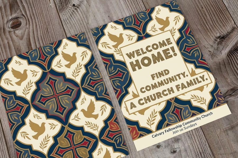 Church postcards printed by 4OVER4 designed for a seasonal service invitation