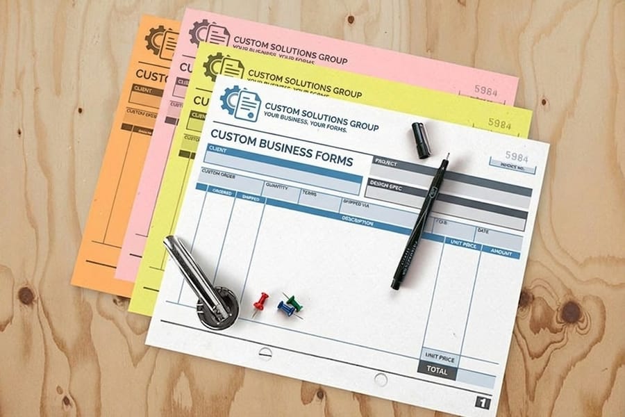 Custom business forms printed by 4OVER4 with numbered header and ruled writing areas